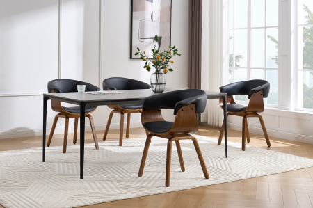 Scaun ORGANIC din piele artificiala neagra si lemn de nuc [2]