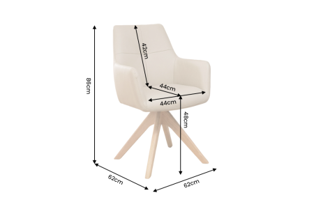 Scaun pivotant ALMARA 360° cu revenire automată, cu cotiere, miez cu arcuri în buzunare, piele bej, cadru din lemn de stejar [8]
