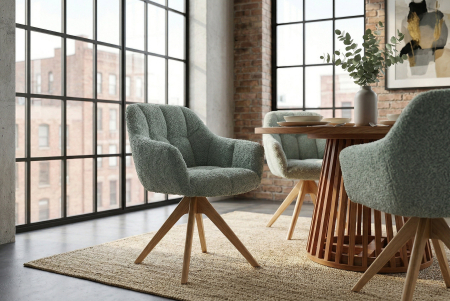 Scaun pivotant PAPILLON 180° cu revenire automată, cu cotiere, cusături decorative, țesătură bouclé verde salvie [6]