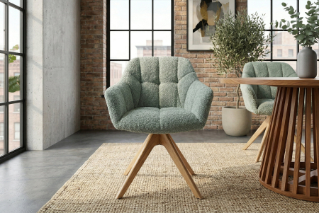 Scaun pivotant PAPILLON 180° cu revenire automată, cu cotiere, cusături decorative, țesătură bouclé verde salvie [3]