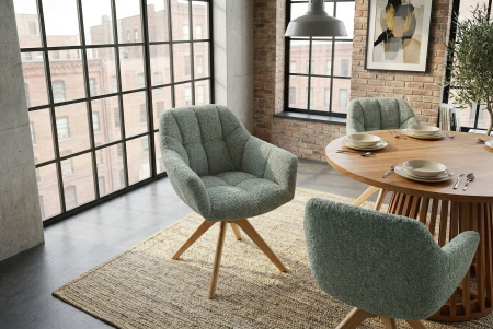 Scaun pivotant PAPILLON 180° cu revenire automată, cu cotiere, cusături decorative, țesătură bouclé verde salvie [5]