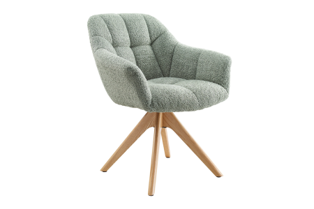 Scaune - Scaun pivotant PAPILLON 180° cu revenire automată, cu cotiere, cusături decorative, țesătură bouclé verde salvie