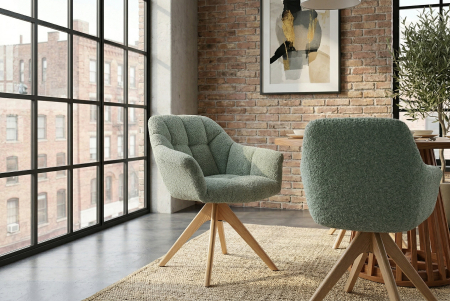 Scaun pivotant PAPILLON 180° cu revenire automată, cu cotiere, cusături decorative, țesătură bouclé verde salvie [4]