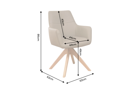 Scaun rotativ ALMARA 360° cu revenire automată, cu cotiere, miez cu arcuri, piele de culoare gri-maro, cadru din lemn de stejar [8]
