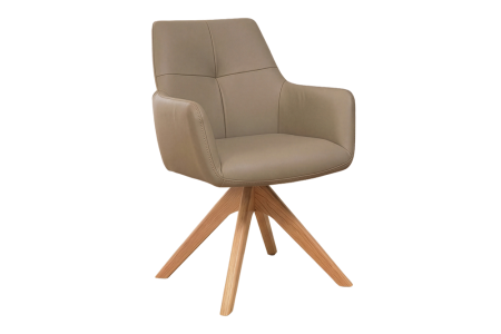 Scaune - Scaun rotativ ALMARA 360° cu revenire automată, cu cotiere, miez cu arcuri, piele de culoare gri-maro, cadru din lemn de stejar