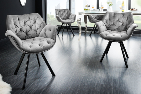 Scaun rotativ THE DUTCH RETRO din catifea gri  [1]