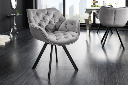 Scaun rotativ THE DUTCH RETRO din catifea gri  [2]