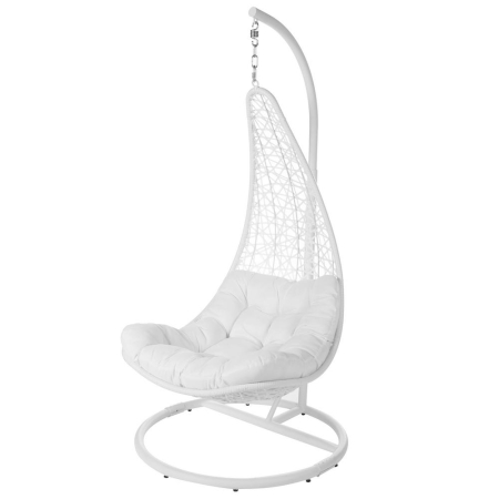 Mobilier Gradina - Scaun suspendat de exterior cu stâlp, Dido din rattan alb 104 x 104 x 192 cm