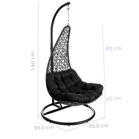 Scaun suspendat de exterior, cu stâlp Dido din rattan negru 104 x 104 x 192 cm [2]