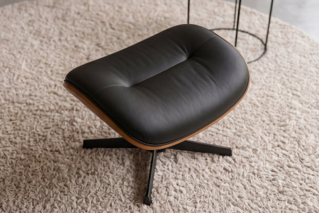 Scaun VOGUE 50 cm, rotativ la 360°, finisaj furnir de nuc, piele artificială neagră [5]