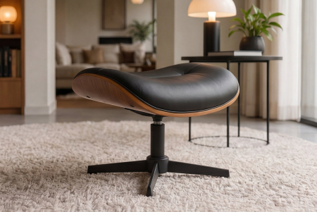 Scaun VOGUE 50 cm, rotativ la 360°, finisaj furnir de nuc, piele artificială neagră [3]