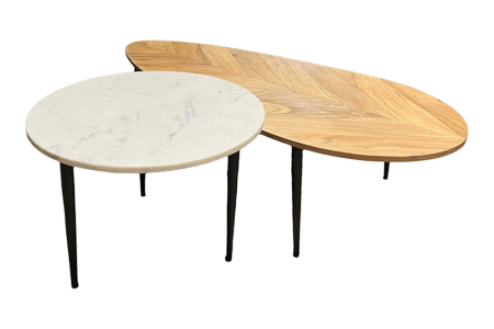 Living - Set 2 masute de cafea ADLON din lemn natural de salcam si marmura