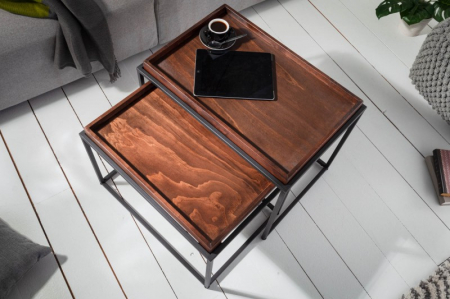 Set 2 măsuțe de cafea Elements cu blat din MDF și cadru metalic, maro [3]