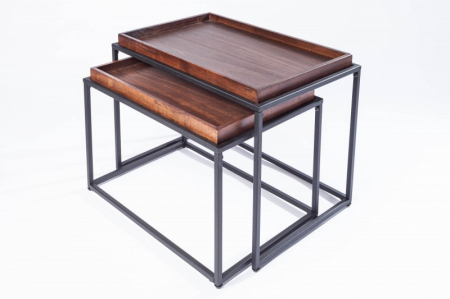 Masute de cafea - Set 2 măsuțe de cafea Elements cu blat din MDF și cadru metalic, maro