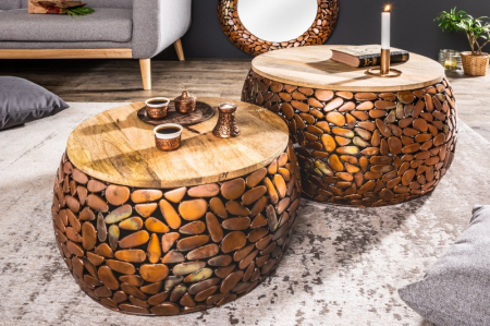 Set 2 masute de cafea Stone cu blat din lemn masiv de salcam  [1]