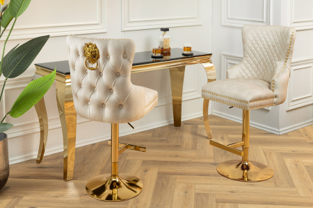 Set 2 scaune CASTLE cu inaltime ajustabila din catifea bej si cu accesoriu in forma de caap de leu [2]