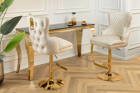 Set 2 scaune CASTLE cu inaltime ajustabila din catifea bej si cu accesoriu in forma de caap de leu [3]