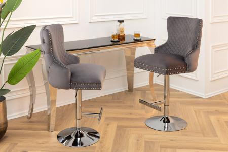 Set 2 scaune CASTLE cu inaltime ajustabila din catifea gri si cu accesoriu in forma de caap de leu [1]