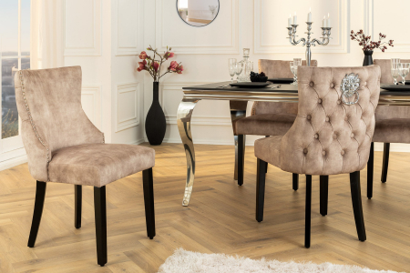 Set 2 scaune CASTLE DELUXE din catifea bej cu detaliu in forma de cap de leu [2]