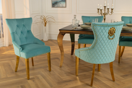 Set 2 scaune CASTLE DELUXE din catifea blue si accesoriu in forma de cap de leu [2]