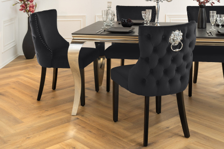 Set 2 scaune CASTLE DELUXE din catifea neagra cu detaliu in forma de cap de leu [3]