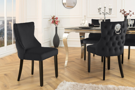 Set 2 scaune CASTLE DELUXE din catifea neagra cu detaliu in forma de cap de leu [2]