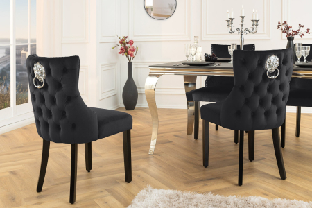 Set 2 scaune CASTLE DELUXE din catifea neagra cu detaliu in forma de cap de leu [5]