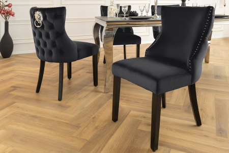 Set 2 scaune CASTLE DELUXE din catifea neagra cu detaliu in forma de cap de leu [1]