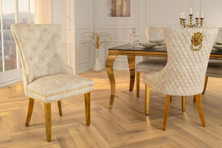 Set 2 scaune CASTLE din catifea bej si accesoriu in forma de cap de leu [1]