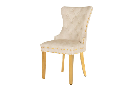 Scaune & fotolii - Set 2 scaune CASTLE din catifea bej si accesoriu in forma de cap de leu