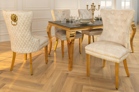 Set 2 scaune CASTLE din catifea bej si accesoriu in forma de cap de leu [2]