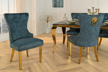 Set 2 scaune CASTLE din catifea petrol si accesoriu in forma de cap de leu [1]