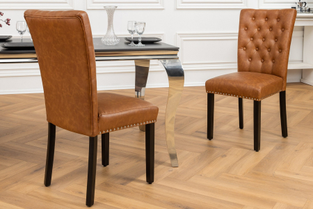 Set 2 scaune CASTLE din piele artificiala cognac [2]