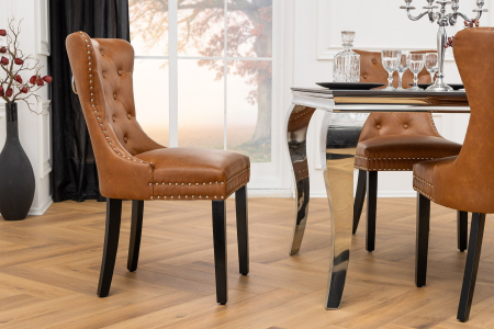 Set 2 scaune CASTLE din piele artificiala cognac [9]