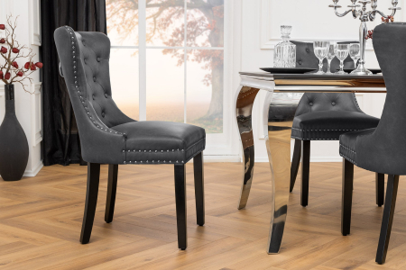 Set 2 scaune CASTLE din piele vintage artificiala neagra [3]