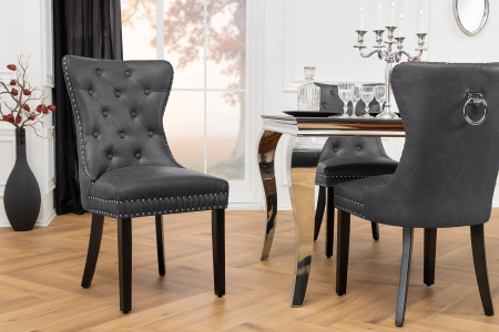 Set 2 scaune CASTLE din piele vintage artificiala neagra [1]