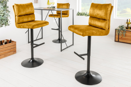 Set 2 scaune de bar COMFORT din catifea galben mustar, 64-85 cm [1]