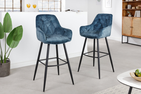 Set 2 scaune de bar MILANO din catifea turquoise, 75 cm [2]