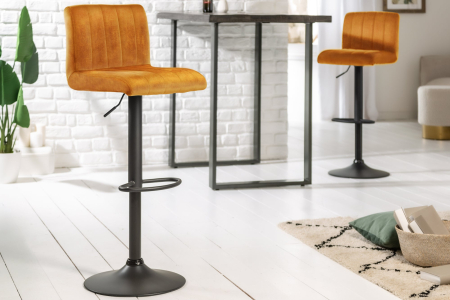 Set 2 scaune de bar PORTLAND din catifea galben mustar, 88-109 cm [1]
