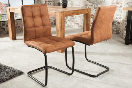 Set 2 scaune MODENA din microfibra vintage maro deschis si picioare din fier [8]