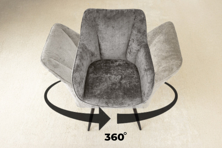 Set 2 scaune rotative AVIGNON 360° din chenille gri  [5]