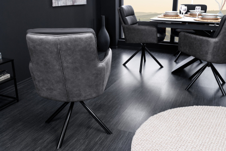 Set 2 scaune rotative BIG GEORGE 360° din microfibra si piele antracit [3]