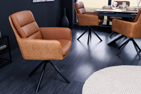 Set 2 scaune rotative BIG GEORGE 360° din microfibra si piele cognac [3]