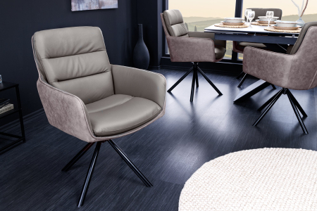 Set 2 scaune rotative BIG GEORGE 360° din microfibra si piele taupe [3]