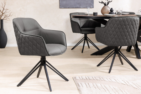 Set 2 scaune rotative EUPHORIA 180° din piele gri [4]