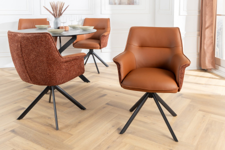 Set 2 scaune rotative LE GRAND 180° din material texturat si piele cognac [2]