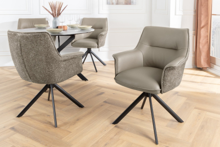 Set 2 scaune rotative LE GRAND 180° din material texturat si piele taupe [2]