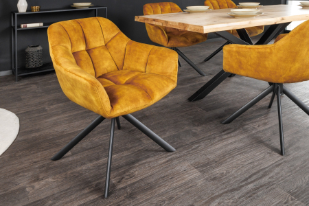 Set 2 scaune rotative PAPILLON 180° din catifea galben mustar [2]