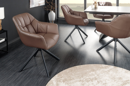 Set 2 scaune rotative PAPILLON 180° din piele maro [2]