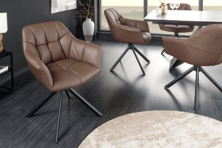 Set 2 scaune rotative PAPILLON 180° din piele maro [4]